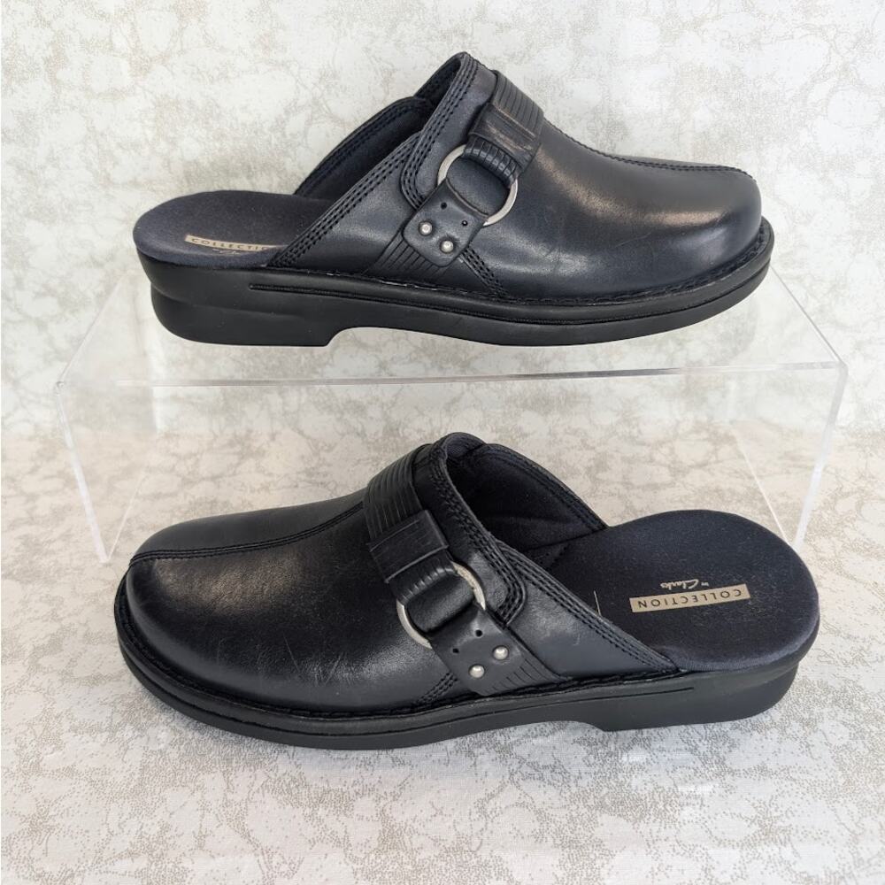 Clarks Patty Lorene Navy Leather Mules Clogs – Women’s 8.5M
